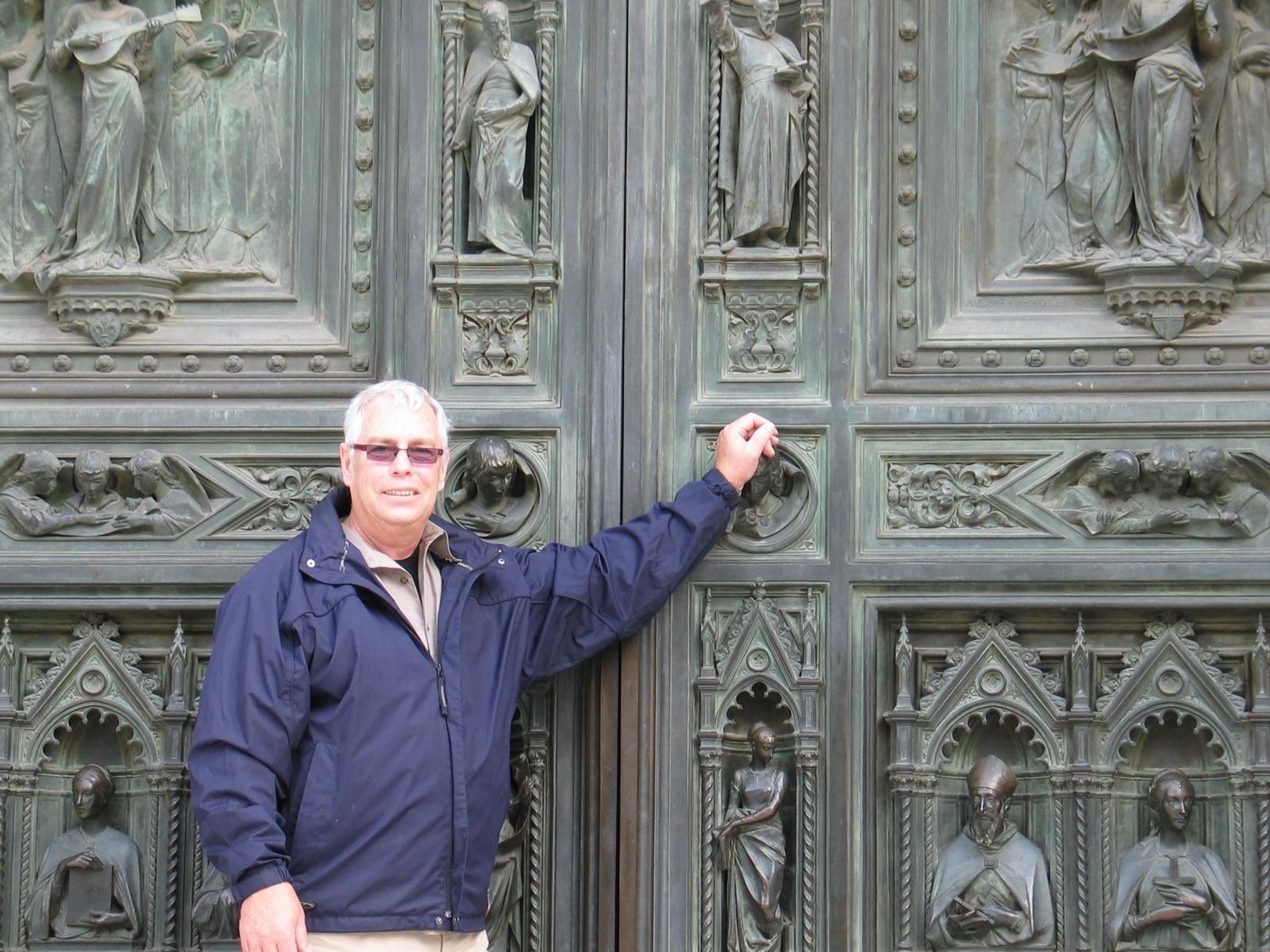 My Dad in front of the doors to the baptistry