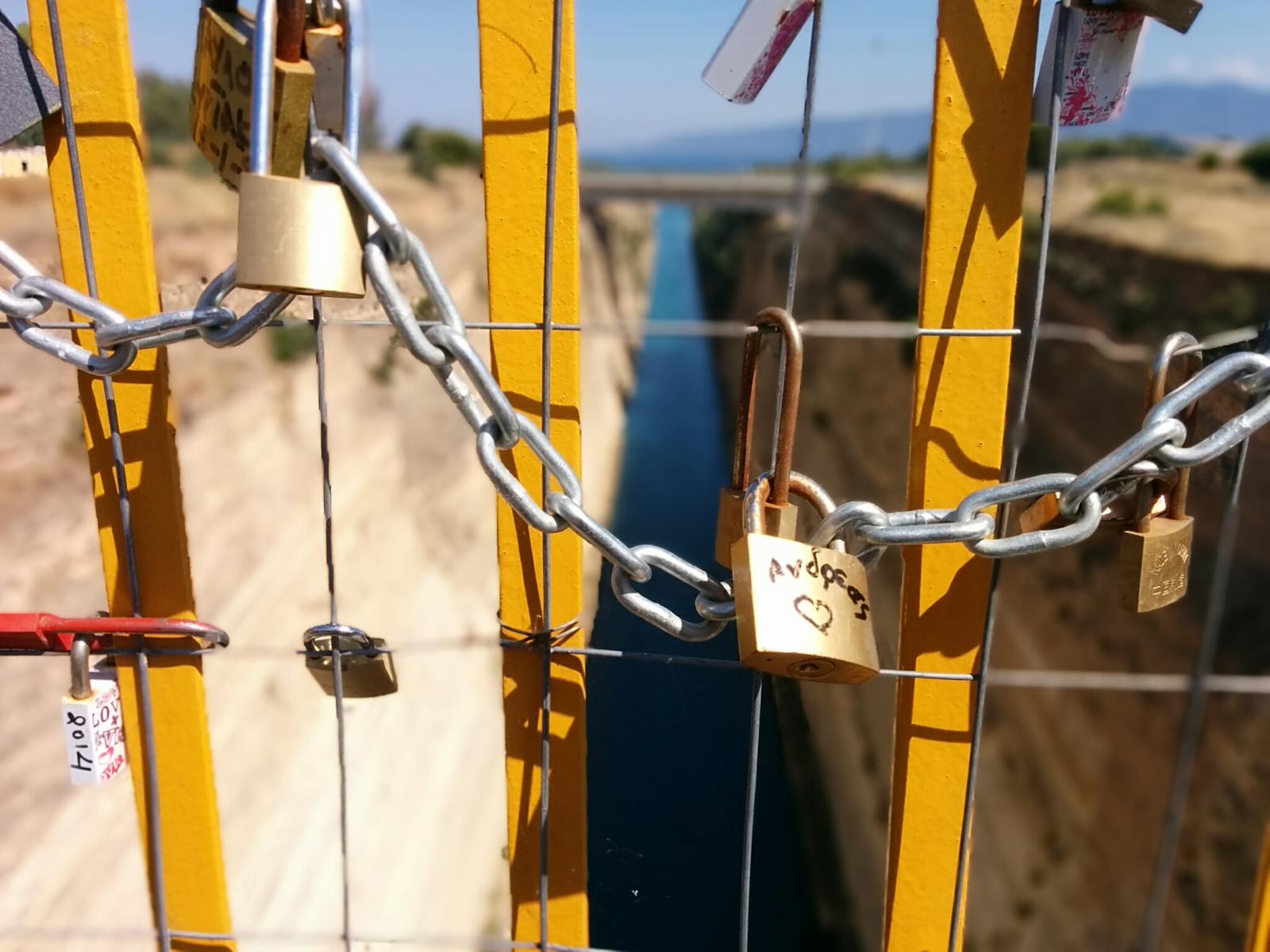 Locks on the bridge over Corinth Canal