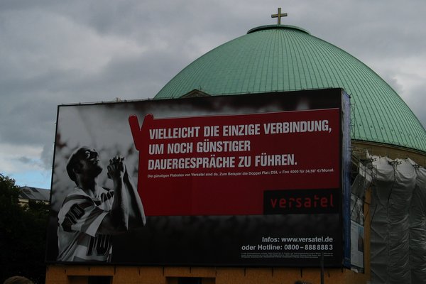 A church hidden by an ad