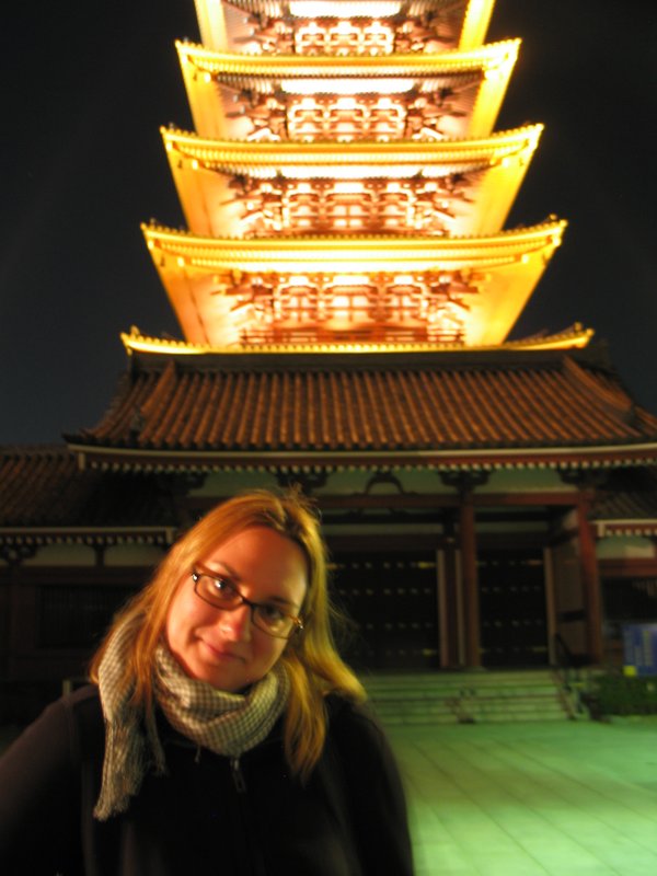 Susan and the Pagoda at night
