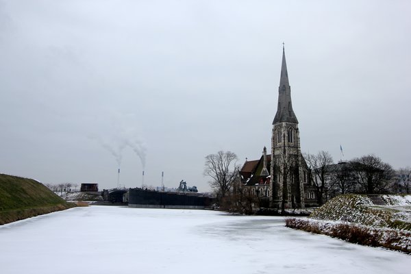 Church on a frozen stream