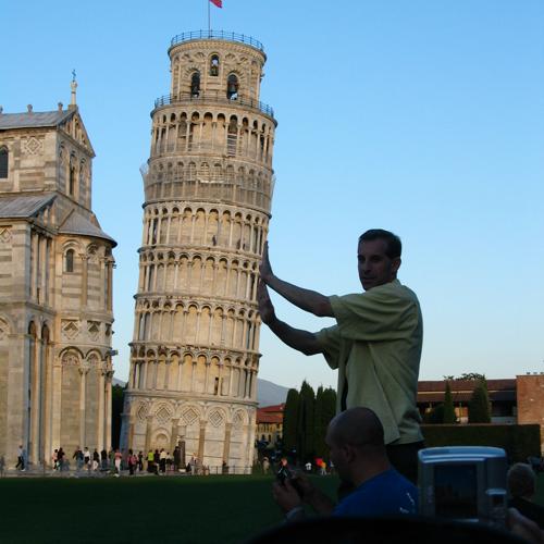 Brian tries to support the tower
