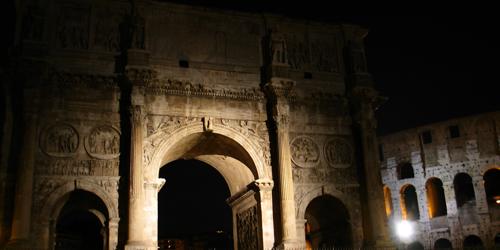 The Roman ruins at night